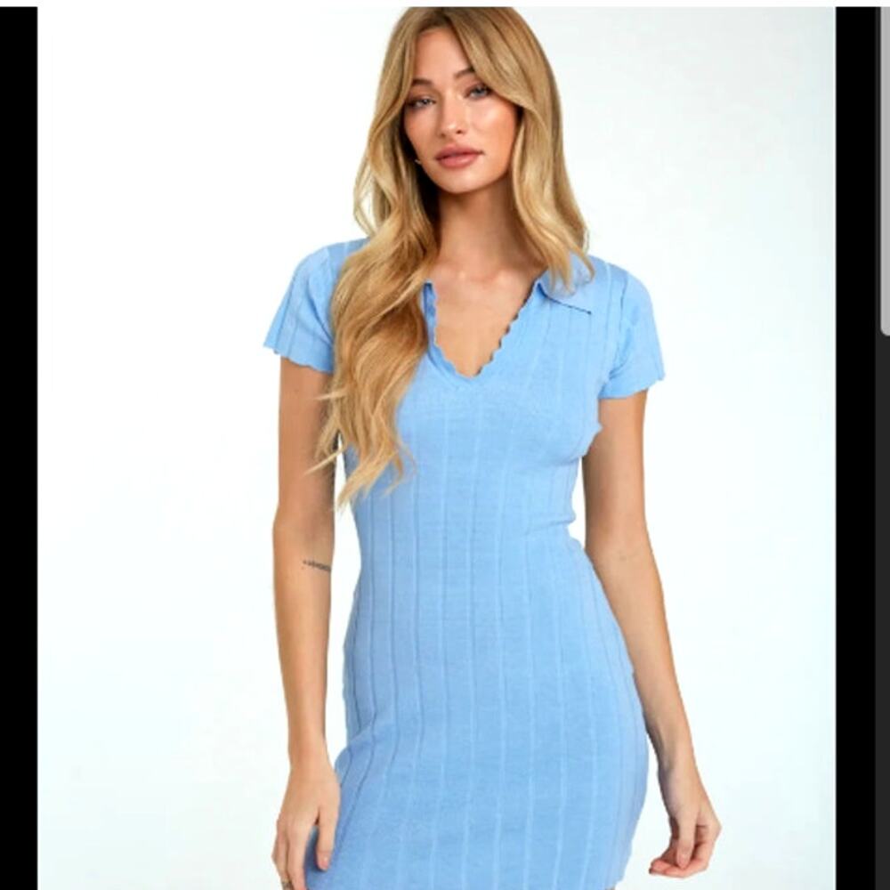 American Threads Preppy Zyra Short Sleeve Collared Bodycon Mini Dress Medium